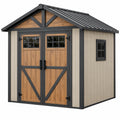 Abri de jardin 240 x 180 x 230 cm aspect bois beige et marron avec toit métallique