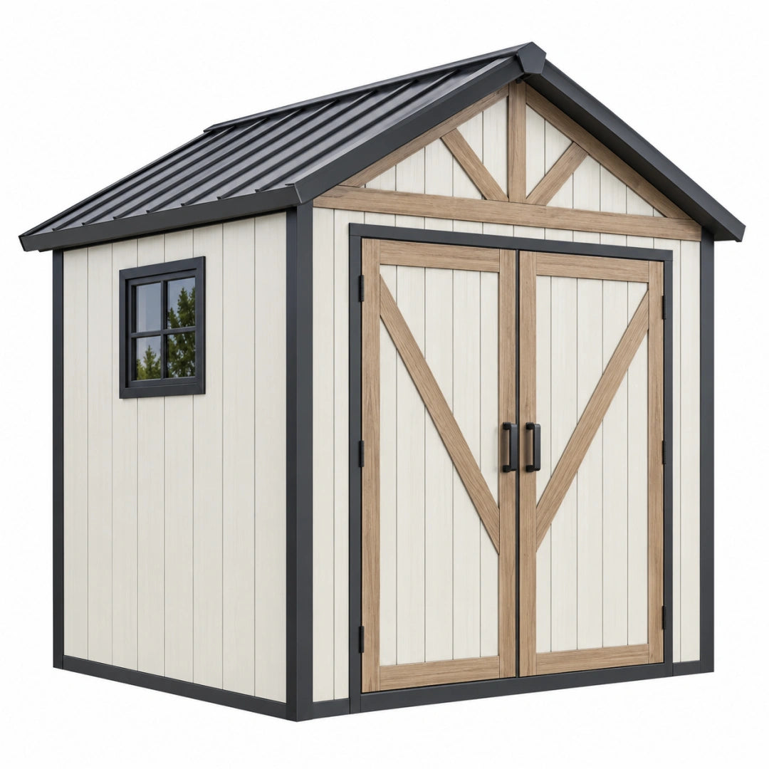 Abri de jardin 200 x 120 x 210 cm blanc beige noir à double porte style grange