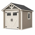 Abri de jardin 244 x 183 x 244 cm en bois taupe blanc à double porte style chalet