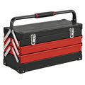 Caisse à outils 50 x 25 x 28 cm en acier noir et rouge portable à plateaux étagés