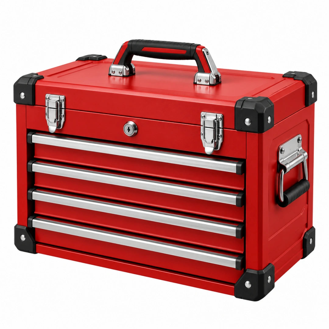 Coffre à outils 51 x 26 x 34 cm en métal rouge à 4 tiroirs verrouillable portable