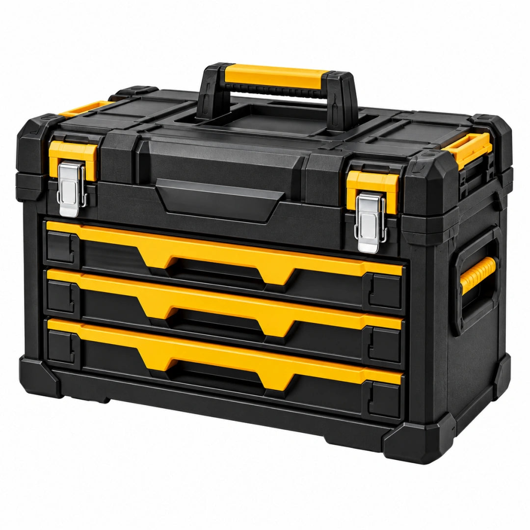 Boîte à outils 50 x 25 x 33 cm en plastique noir et jaune avec 3 tiroirs