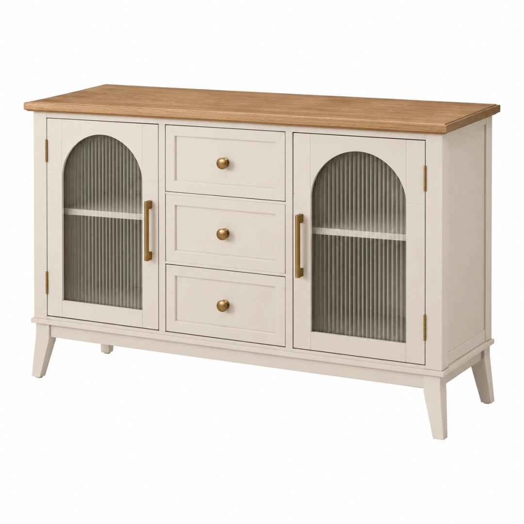 Buffet 140 x 40 x 85 cm en bois beige et chêne - rangement style campagne
