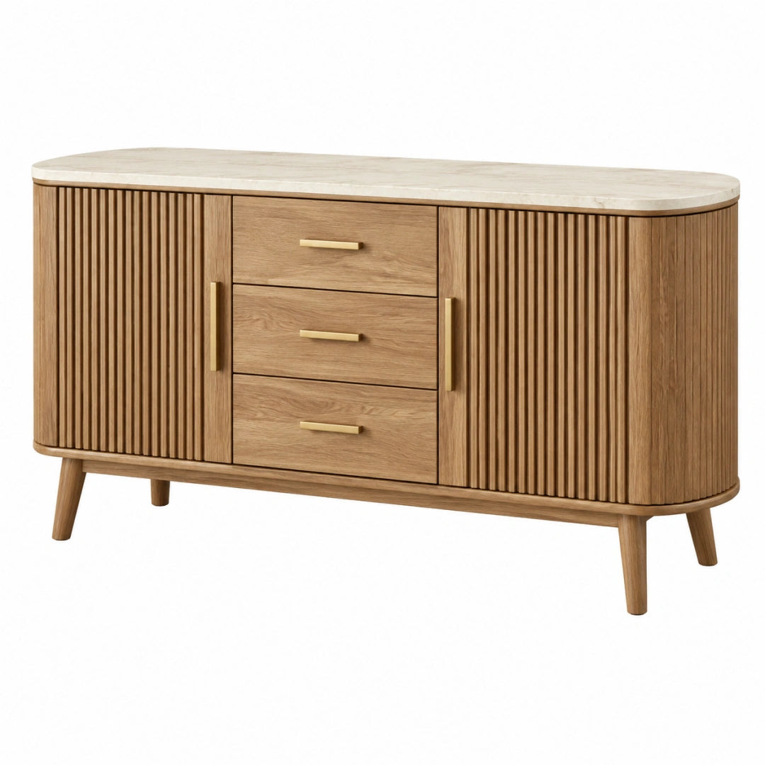 Buffet 160 cm en bois brun avec plateau effet marbre style contemporain