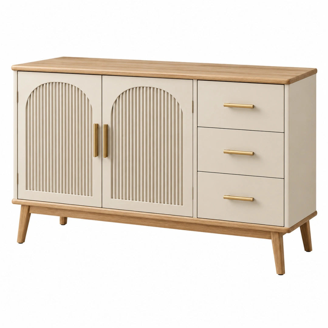 Buffet 120 x 40 x 80 cm en bois beige naturel à 3 tiroirs style contemporain