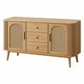 Buffet 160 x 40 x 80 cm en bois naturel et cannage style rétro avec rangement