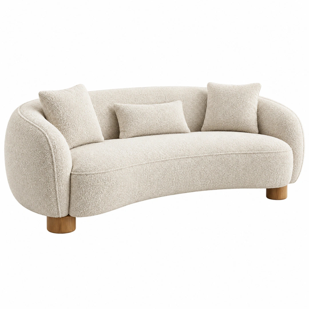 Canapé 3 places 190 cm en tissu bouclette beige - style contemporain