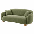 Canapé 2 places 180 x 88 x 78 cm en tissu bouclette vert avec pieds en bois style contemporain