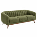 Canapé 3 places 210 x 90 x 78 cm en tissu vert avec piètement en bois style vintage