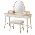 Ensemble coiffeuse avec miroir 100 x 45 x 145 cm blanc et bois style moderne avec tabouret