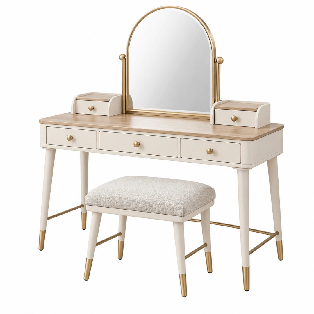 Ensemble coiffeuse avec miroir 100 x 45 x 145 cm blanc et bois style moderne avec tabouret