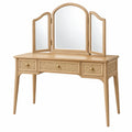 Coiffeuse 120 x 45 x 145 cm en bois naturel avec miroir triptyque et tiroirs style vintage