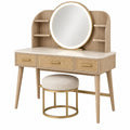 Coiffeuse avec tabouret 100 x 45 x 140 cm effet bois beige miroir lumineux rangement style rétro
