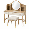 Coiffeuse avec miroir 100 x 45 x 140 cm en bois beige style contemporain avec tabouret