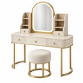 Coiffeuse avec miroir 120 x 45 x 145 cm bois beige doré rangement style moderne