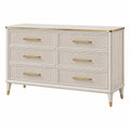 Commode de rangement 160 x 45 x 85 cm en bois blanc et doré à 6 tiroirs style classique