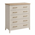 Commode 100 x 45 x 120 cm en bois beige naturel à 5 tiroirs style classique