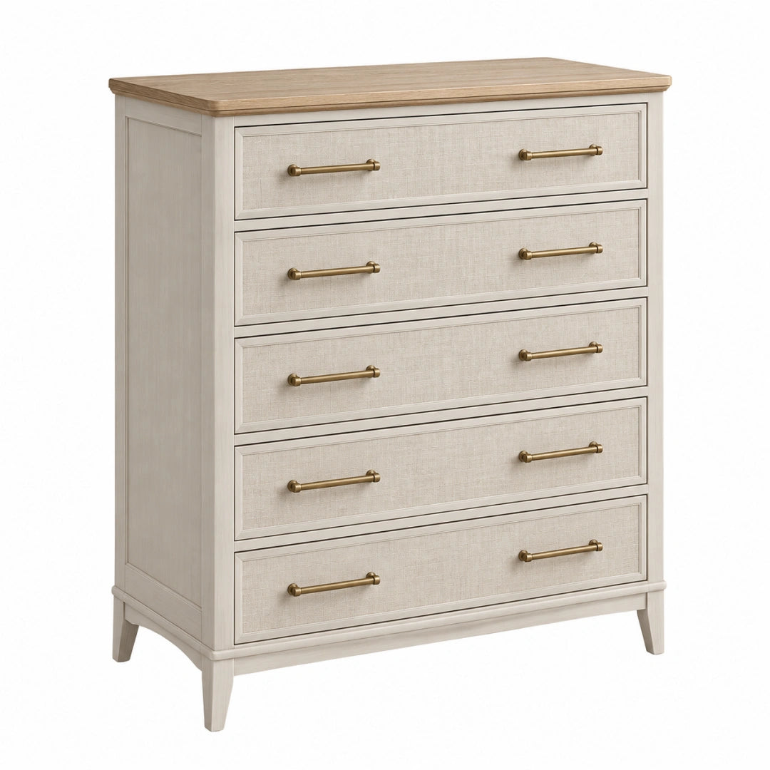 Commode 100 x 45 x 120 cm en bois beige naturel à 5 tiroirs style classique