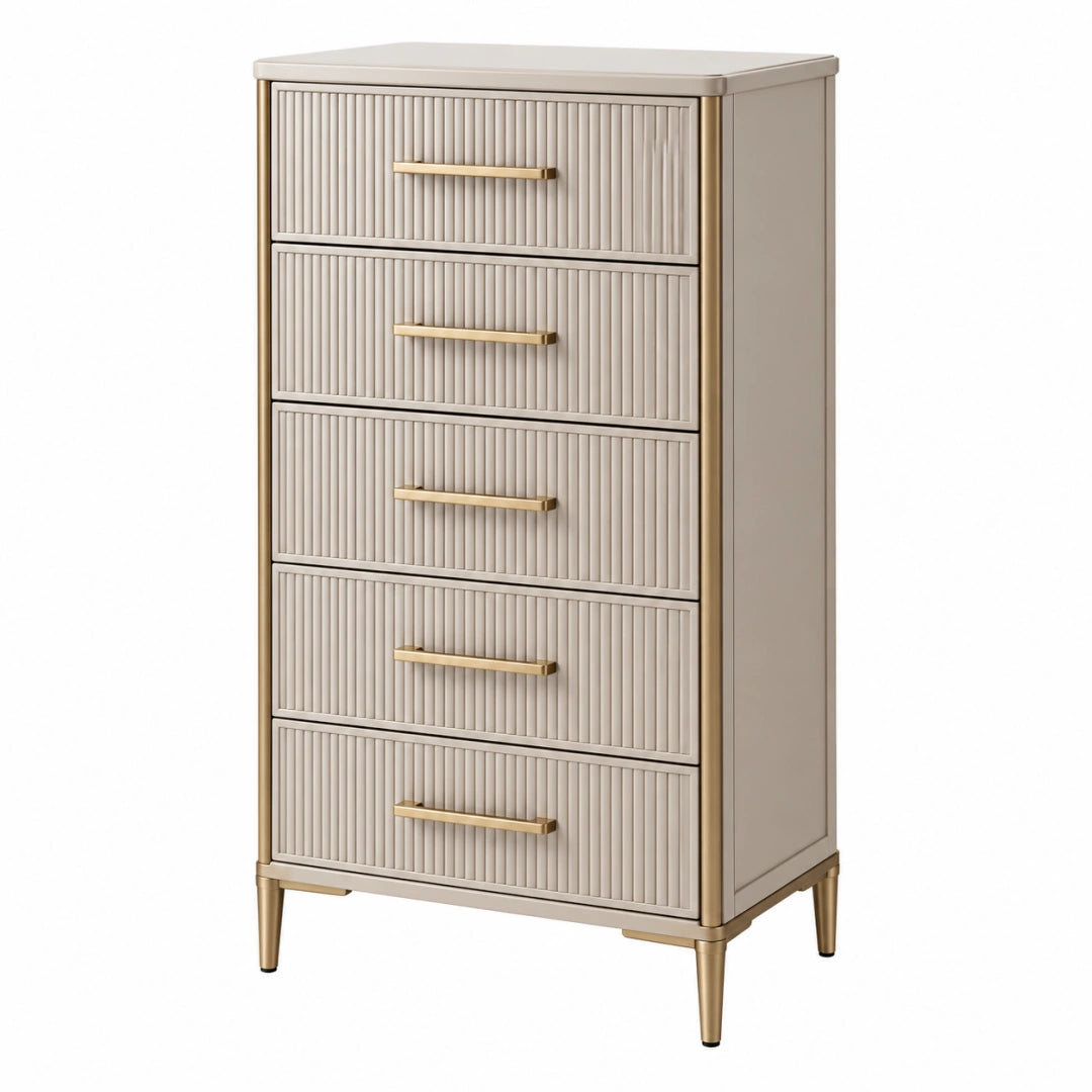 Commode 80 x 40 x 120 cm en bois beige à 5 tiroirs style contemporain