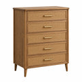 Commode 80 x 40 x 110 cm en bois marron avec cannage à 5 tiroirs style rétro