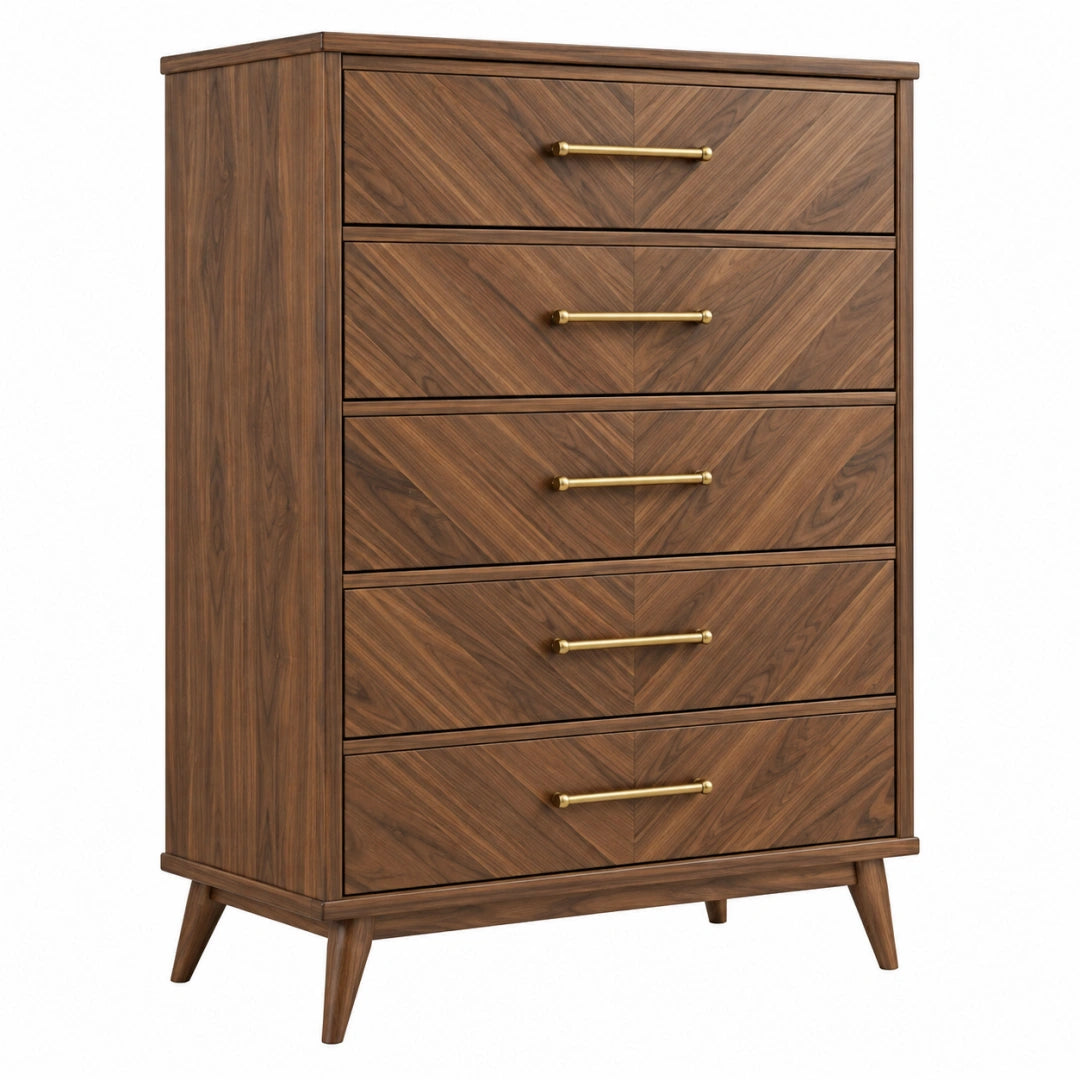 Commode 90 x 45 x 120 cm en bois brun à 5 tiroirs style moderne