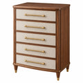 Commode 90 x 45 x 120 cm en bois marron avec 5 tiroirs en tissu beige style contemporain