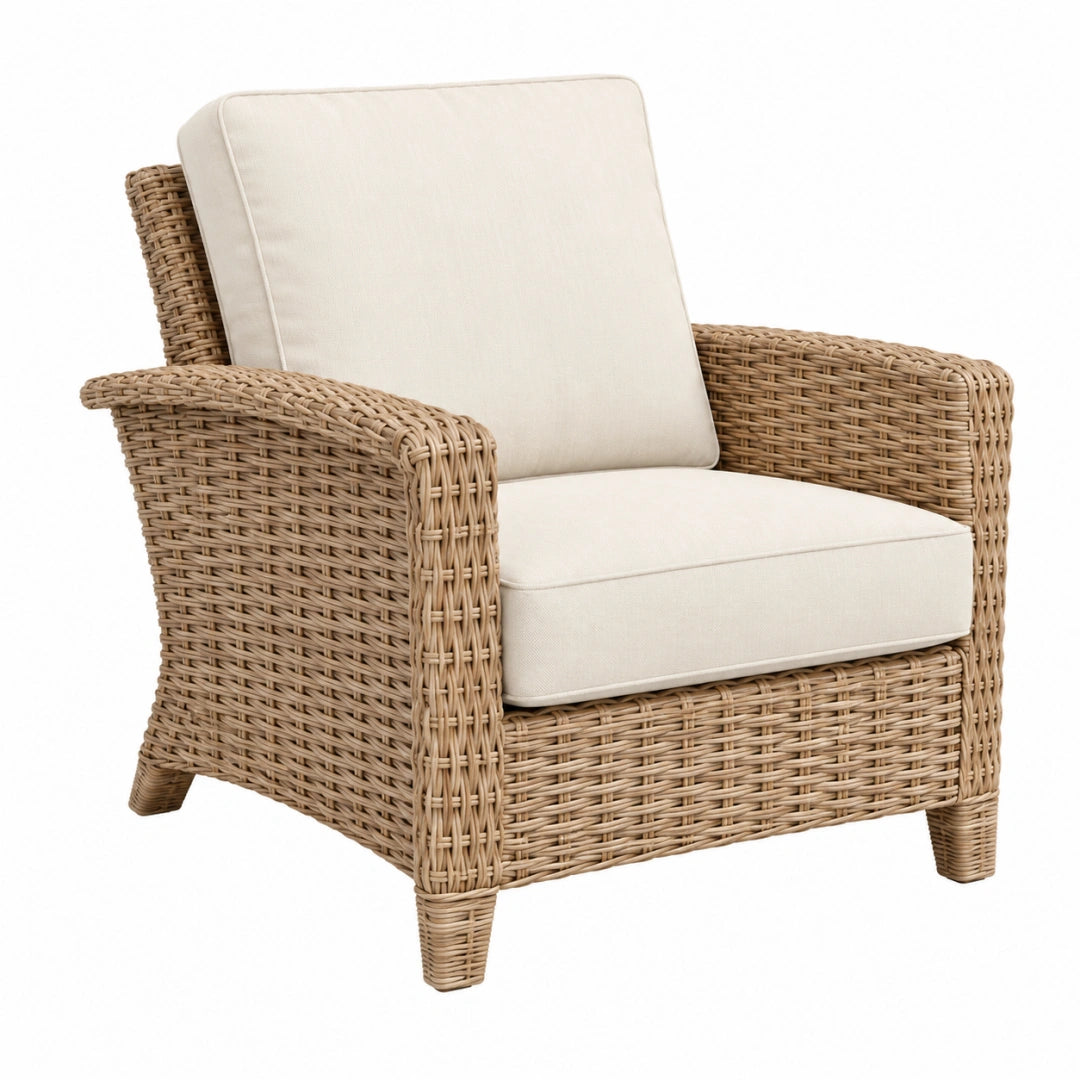 Fauteuil 85 x 90 x 95 cm en rotin naturel avec assise écrue style bohème