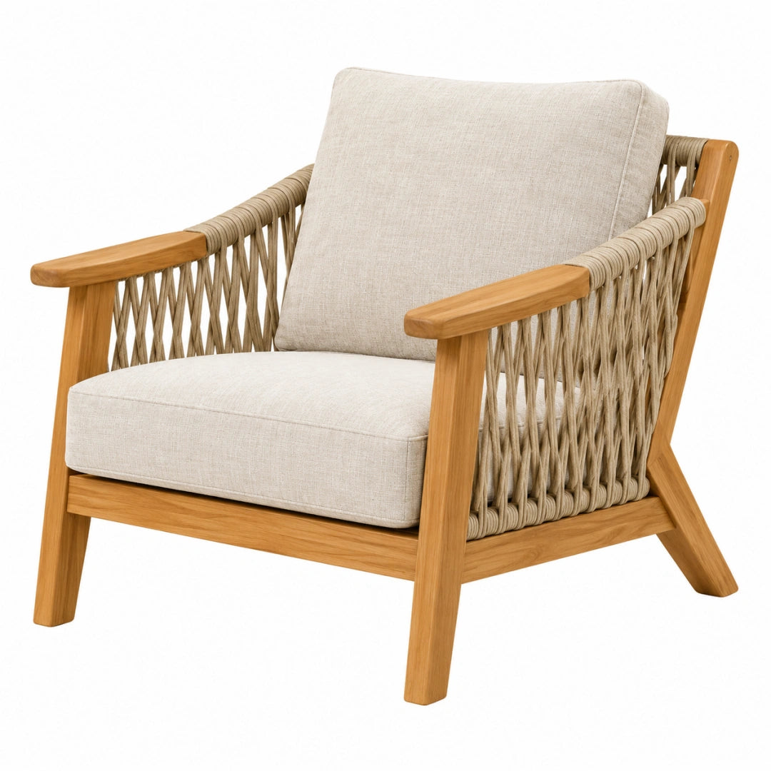 Fauteuil 72 x 80 x 85 cm en bois naturel et corde beige style bohème