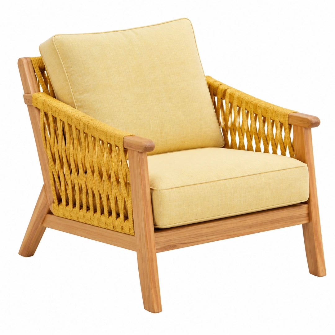 Fauteuil 75 x 80 x 85 cm en bois et corde jaune style naturel tressé