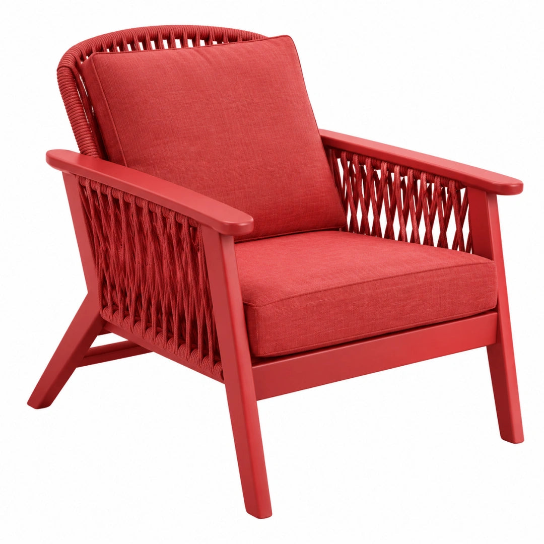 Fauteuil 75 x 80 x 85 cm en bois et corde rouge style contemporain