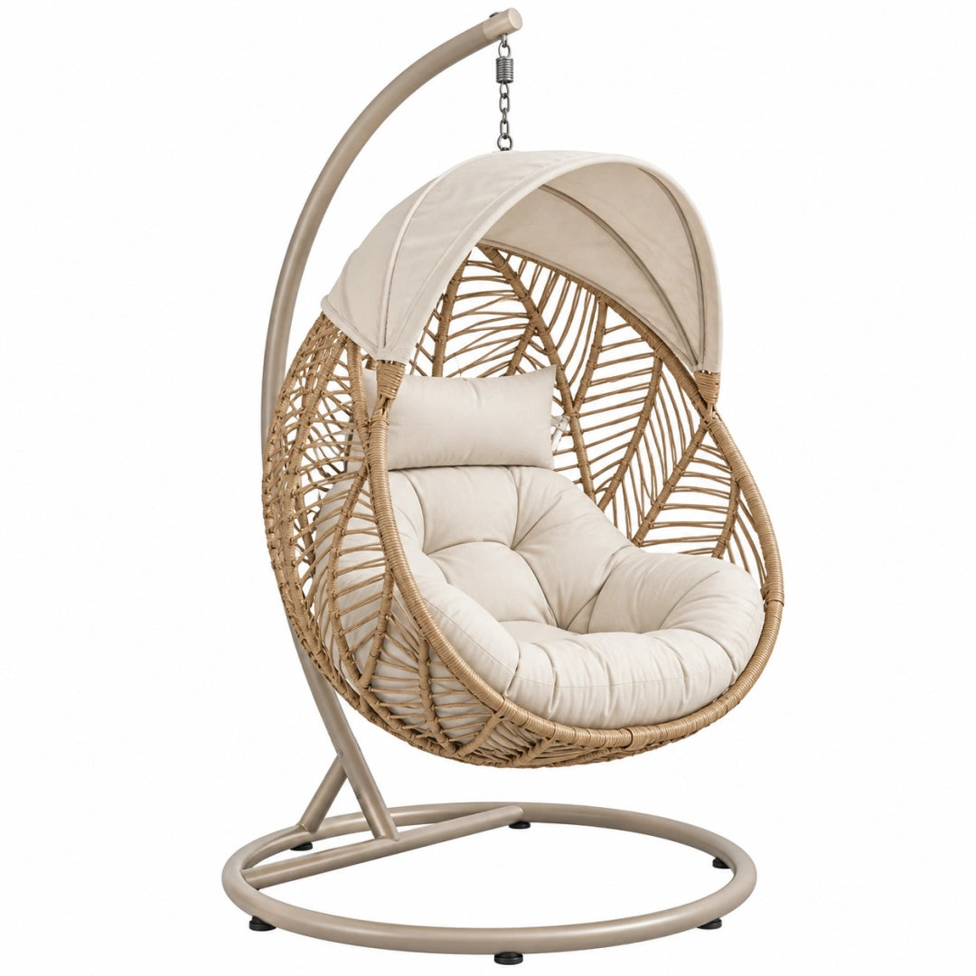 Fauteuil suspendu 105 x 105 x 195 cm en fibres tressées beige avec auvent style bohème