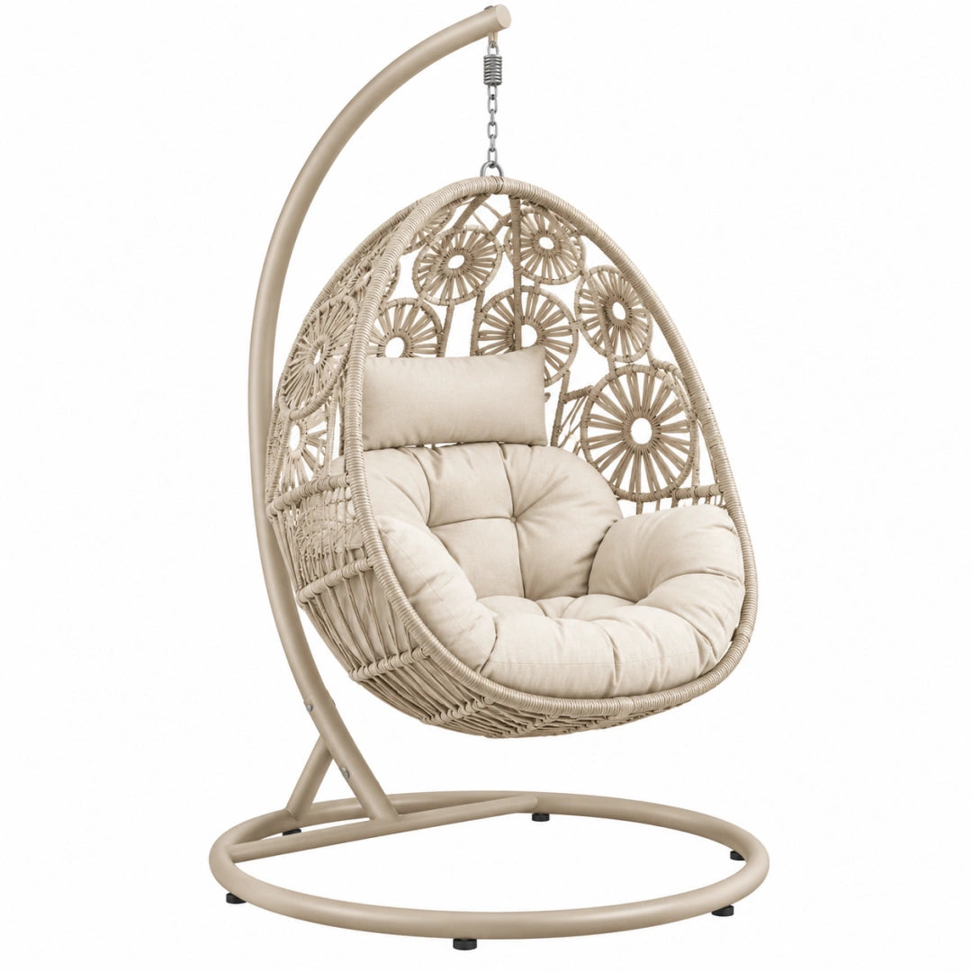 Fauteuil suspendu 105 x 105 x 195 cm en métal et fibres tressées beige style bohème