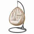 Fauteuil suspendu 105 x 105 x 195 cm en fibres tressées naturel avec support noir style bohème