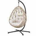 Fauteuil suspendu 105 x 105 x 195 cm en fibres tressées beige avec support en acier noir style bohème