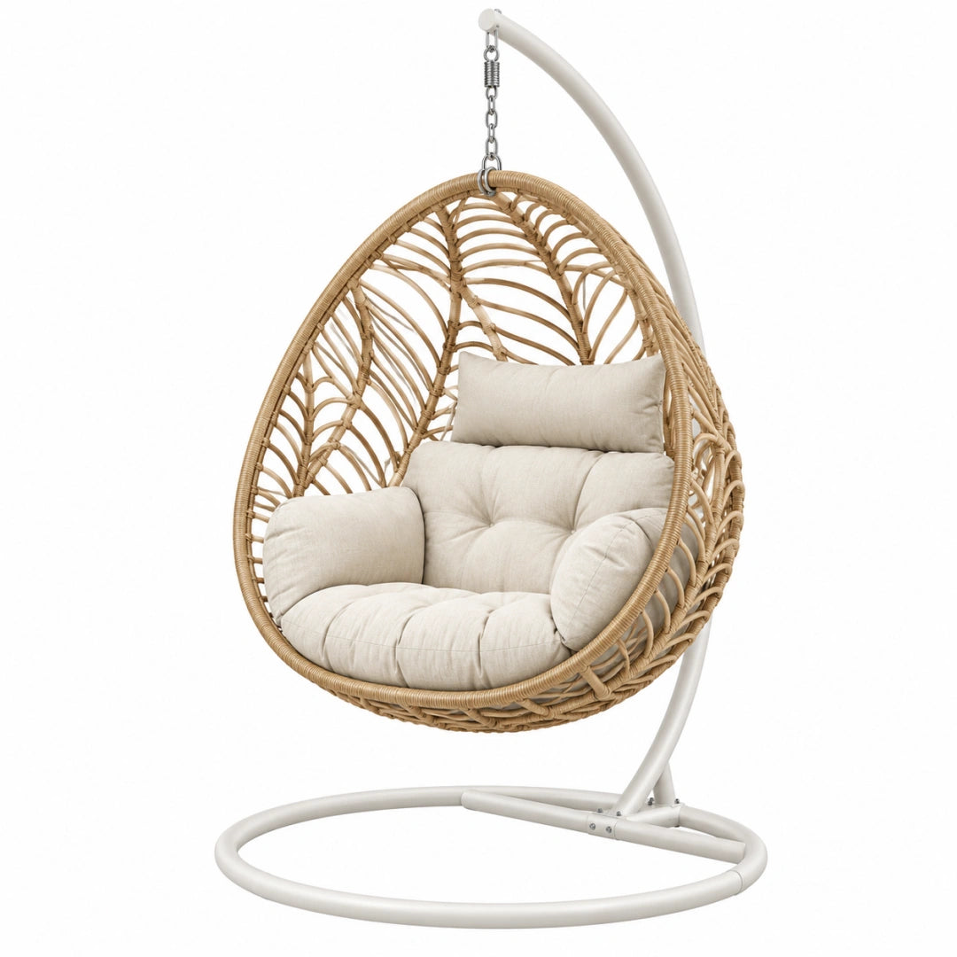 Fauteuil suspendu 105 x 105 x 195 cm en rotin naturel avec support en acier style bohème