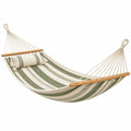 Hamac 200 x 80 cm en coton beige et vert avec barres en bois pour extérieur