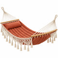Hamac 200 x 120 cm en coton terre cuite et écru avec barres en bois style bohème
