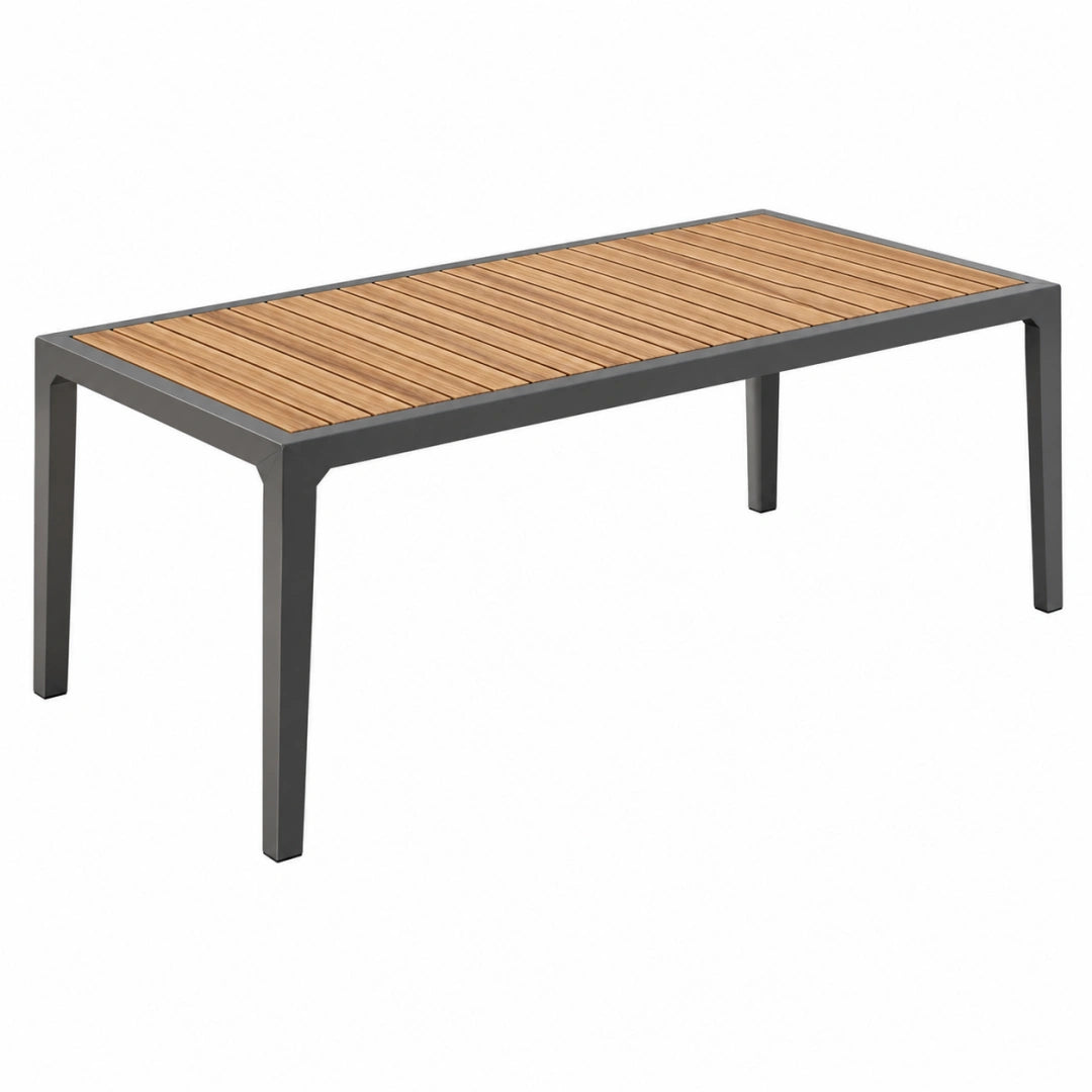 Table de jardin 180 x 90 cm en aluminium et bois marron noir style contemporain