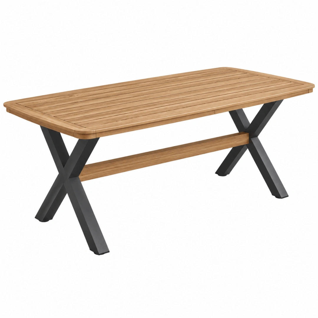 Table de jardin 200 x 90 x 75 cm bois naturel et métal noir style industriel
