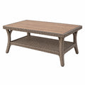 Table basse de jardin 120 x 60 cm en résine tressée marron avec plateau effet bois