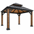 Pavillon de jardin 400 x 300 x 300 cm en acier noir et bois marron avec toit rigide