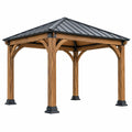 Pavillon de jardin 300 x 300 cm en bois brun avec toit métallique noir