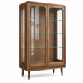 Vitrine 90 x 42 x 180 cm en bois brun avec portes vitrées style rétro