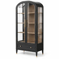 Vitrine 90 x 45 x 190 cm en bois et verre noir style contemporain avec tiroir