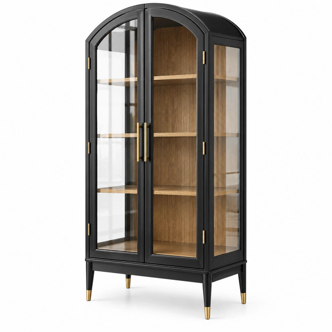 Vitrine 80 x 40 x 190 cm en bois noir et verre - rangement contemporain