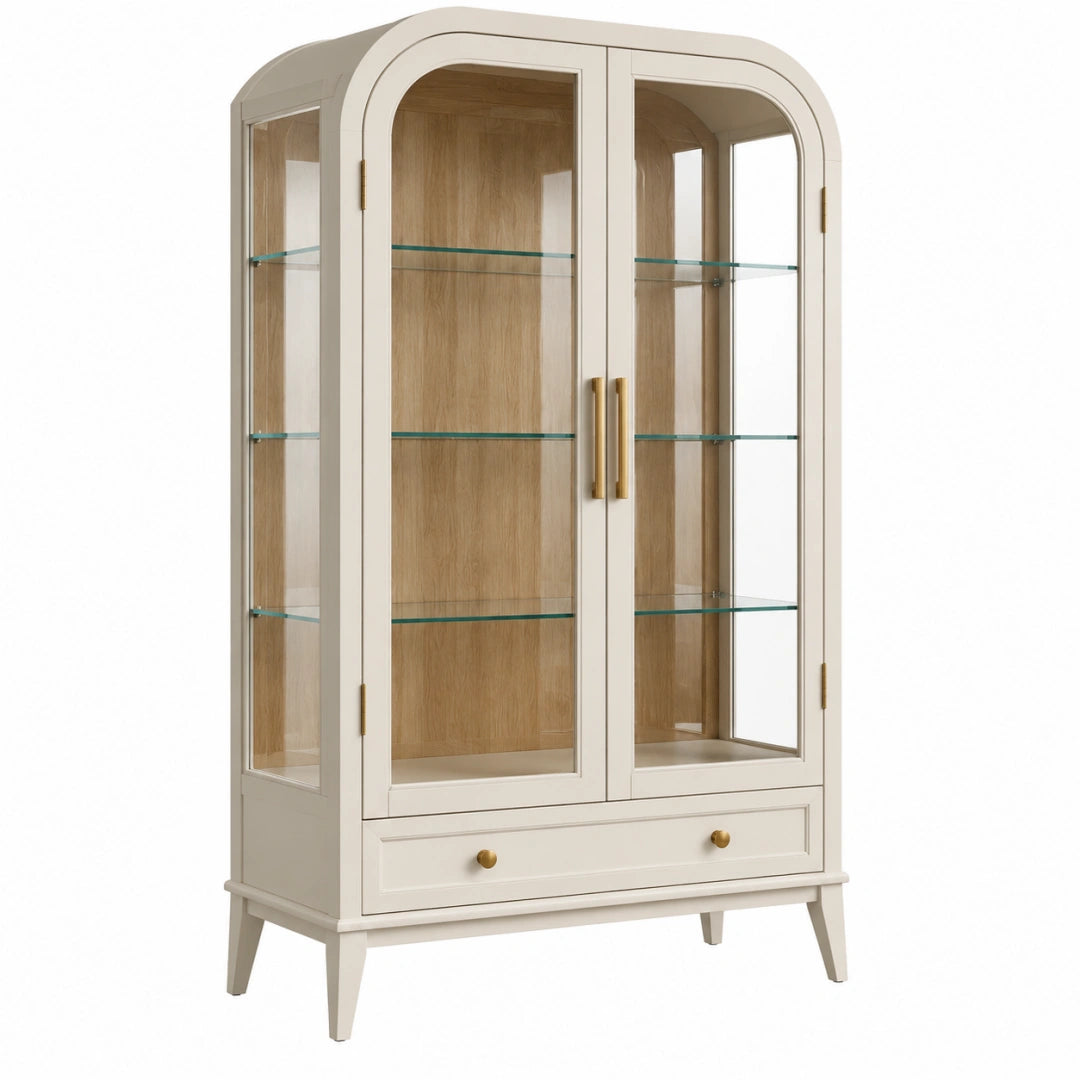 Vitrine 100 x 45 x 190 cm en bois beige et verre - rangement classique