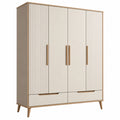 Armoire 4 portes 2 tiroirs 160 x 55 x 190 cm beige effet bois rangement style scandinave