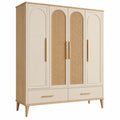 Armoire de rangement 160 x 55 x 190 cm en bois beige avec cannage style contemporain