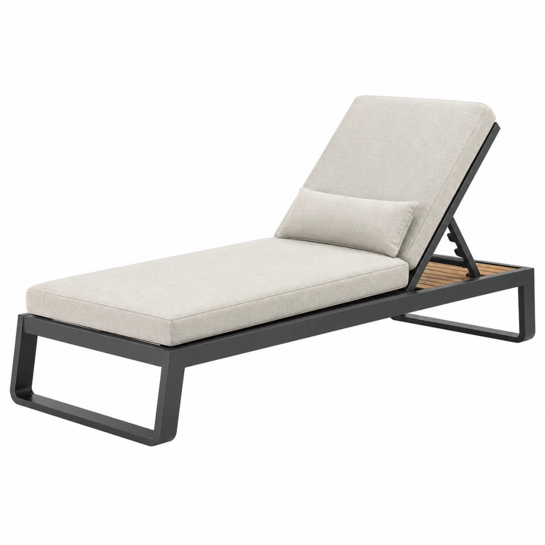 Bain de soleil 200 x 70 cm en métal noir et tissu beige - dossier réglable pour extérieur