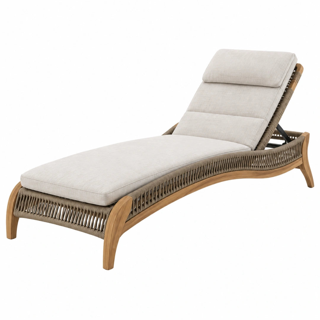 Chaise longue de jardin 200 x 75 cm en bois et corde beige à dossier réglable